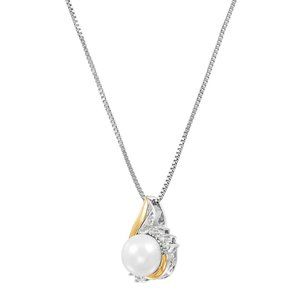 Pearl & Diamond Birthstone Pendant Necklace 18"